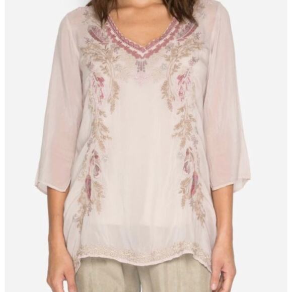Johnny Was Embroidered Ollie Blouse Sheer Top Tunic Sz XS Whimsy Feminine Pink - Picture 2 of 15